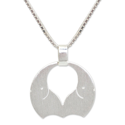 Sterling silver pendant necklace, 'Romantic Elephants' - Sterling Silver Elephant Necklace fromThailand