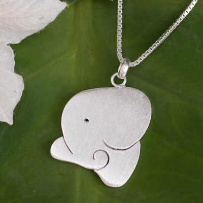Sterling silver pendant necklace, 'Sleepy Elephant' - Sterling Silver Necklace Elephant Jewelry fromThailand