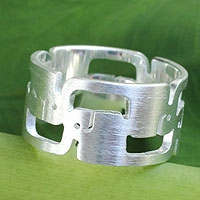 Sterling silver band ring, 'Surreal Elephants'