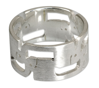 Sterling silver band ring, 'Surreal Elephants' - Sterling Silver Ring Thai Elephant Jewelry