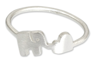 Sterling silver ring, 'Elephant Heart' - Fair Trade Thai Jewelry Sterling Silver Ring