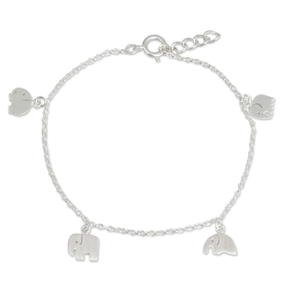 Sterling silver charm bracelet, 'Elephant Gang' - Handmade Sterling Silver Elephant Charm Bracelet