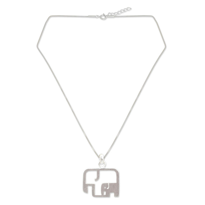 Sterling silver pendant necklace, 'Elephantine Motherhood' - Artisan Jewelry Elephant Necklace in Sterling Silver