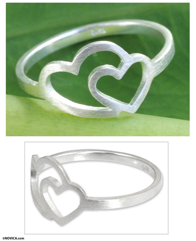 Sterling silver heart ring, 'Love Unites' - Thai jewellery Sterling Silver Handmade Ring