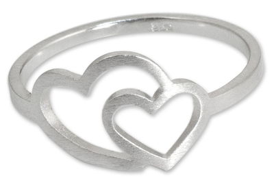 Sterling silver heart ring, 'Love Unites' - Thai Jewelry Sterling Silver Handmade Ring
