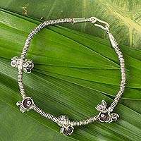 Silver charm bracelet, 'Hill Tribe Nosegays' - Silver charm bracelet