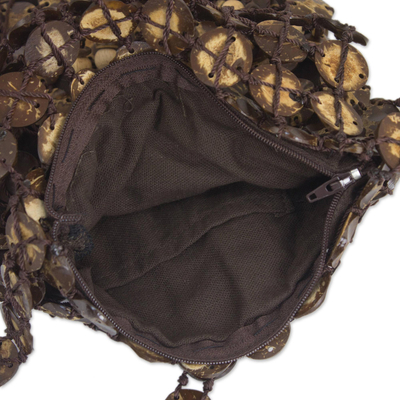Coconut shell shoulder bag, 'Eco Lover' - Handmade Coconut Shell Handbag Thailand