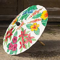 Saa paper parasol, 'Flora of Thailand' - Hand Crafted Floral Saa Paper and Bamboo Parasol