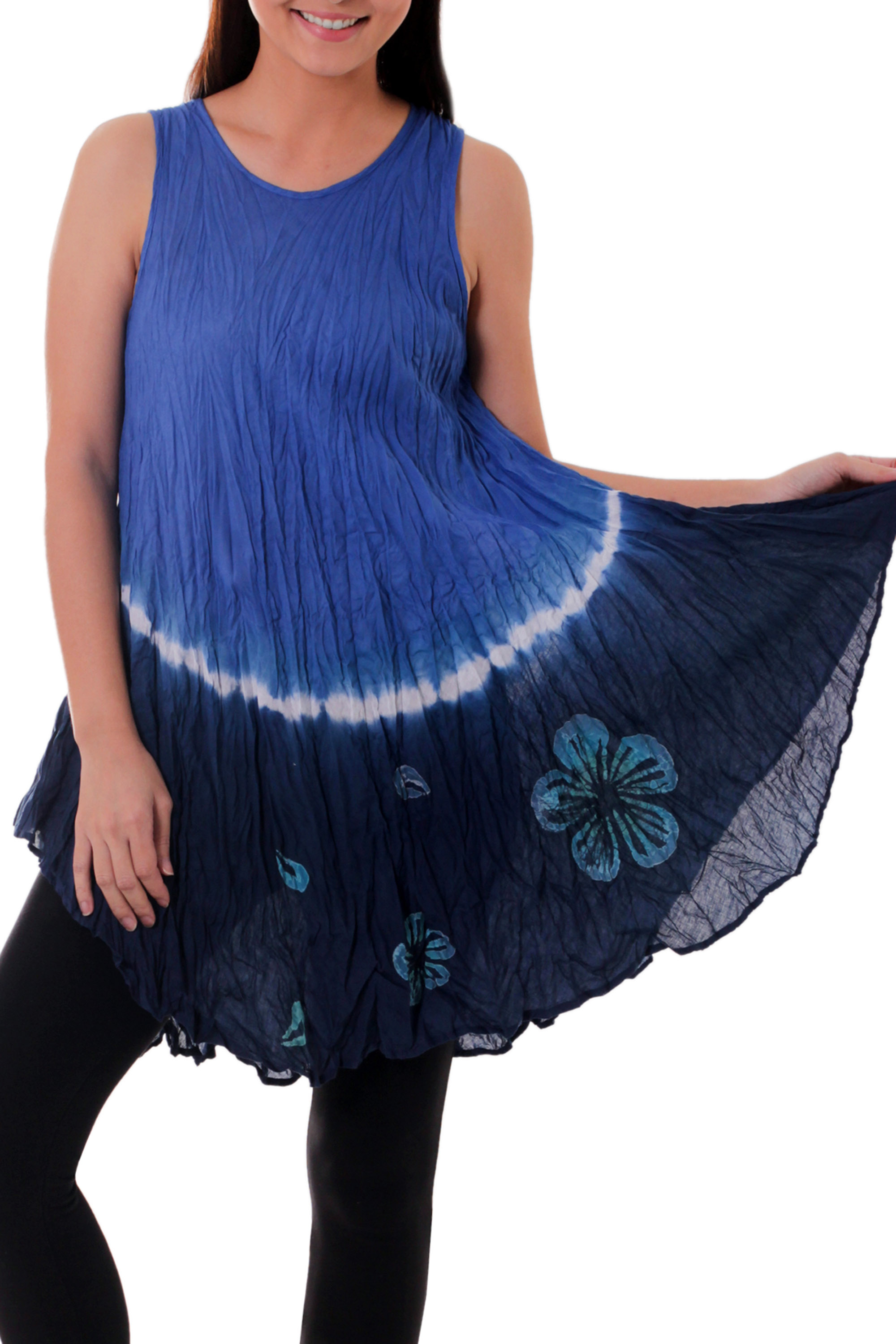 Cotton Batik Dress Blue Thai Holiday Novica 2112