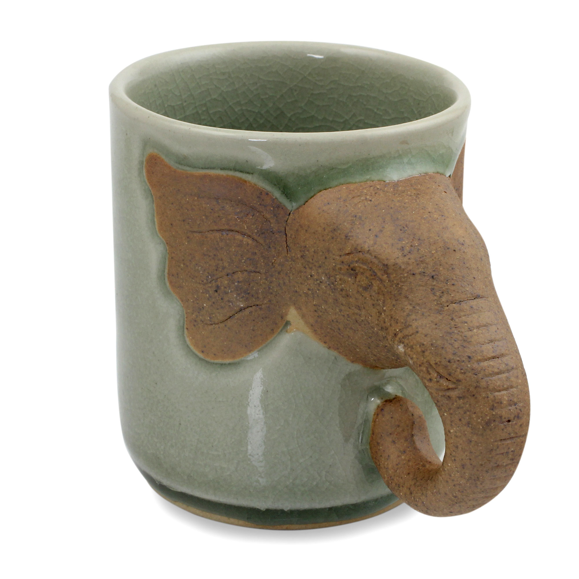 Celadon Ceramic Elephant Mug - Elephant Impression | NOVICA