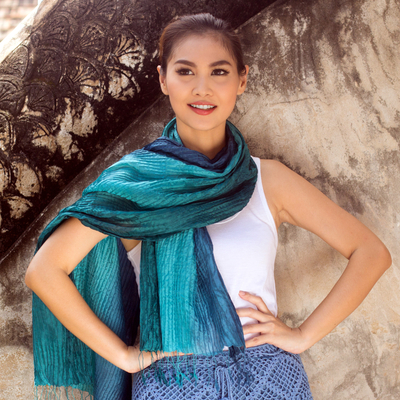 Pin tuck scarf, Aqua Turquoise Transition