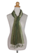 Silk pin tuck scarf, 'Olive Sage Transition' - Thai Silk Pin Tuck Scarf Shading from Sage to Olive (image 2c) thumbail