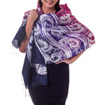 Silk batik shawl, 'Ocean Hyacinth' - Hand Painted Silk Batik Shawl