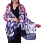 Silk batik shawl, 'Ocean Hyacinth' - Hand Painted Silk Batik Shawl