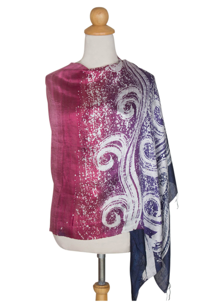 Silk batik shawl, 'Ocean Hyacinth' - Hand Painted Silk Batik Shawl