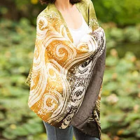 Silk batik shawl, 'Ocean Currents' - Thai Batik Silk Womens Patterned  Shawl