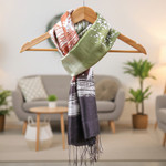 Silk batik shawl, 'Ocean Sunset' - Silk Batik Shawl in Orange and Green from Thailand