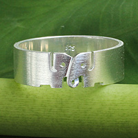 Sterling silver band ring, 'Love for Life' - Elephant Jewelry Sterling Silver Band Ring