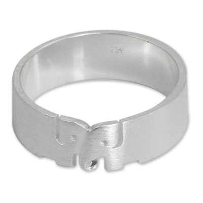Sterling silver band ring, 'Love for Life' - Elephant Jewelry Sterling Silver Band Ring