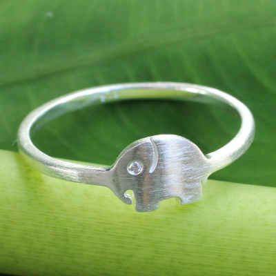Sterling silver band ring, Twinkling Elephant