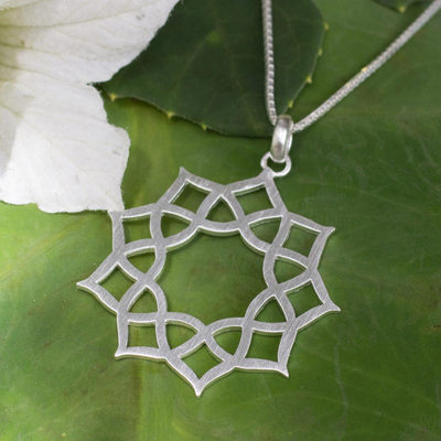 Sterling silver pendant necklace, 'Thai Sun' - Artisan jewellery Sterling Silver Necklace