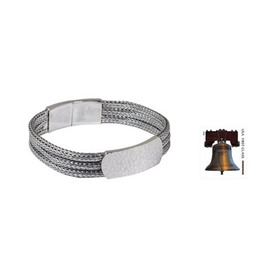 Herrenarmband aus Sterlingsilber, 'Winterweizen'. - Geflochtenes Armband und Medaillon aus thailändischem Sterlingsilber für Männer