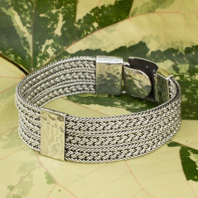 Men's sterling silver bracelet, 'Rushing River' - Intricate Men's Braided Bracelet of Thai Sterling Silver