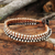 Braided wristband bracelet, 'Brown Siam Melody' - 3-in-1 Bracelet with Silver Plated Beads Hill Tribe Jewelry