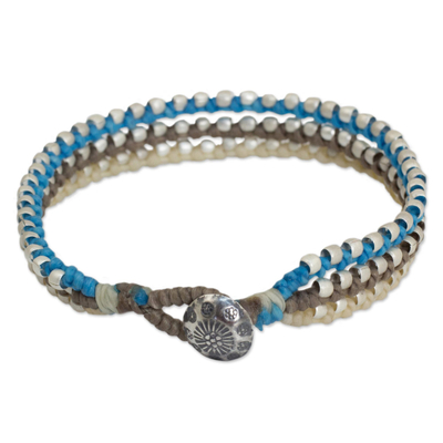 Geflochtenes Armband - Braun Beige und Blau handgemachtes Armband Hill Tribe Schmuck