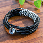 Braided wrap bracelet, 'Karen Brown Chic' - Silver Accents Wrap Bracelet Hand Knotted Jewelry