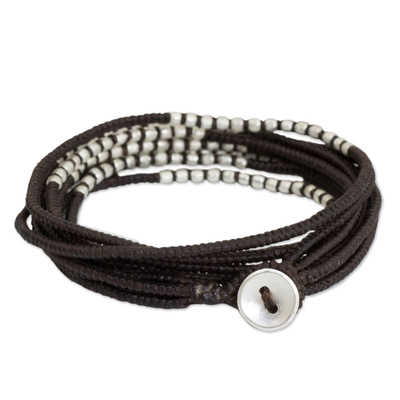 Braided wrap bracelet, 'Karen Brown Chic' - Silver Accents Wrap Bracelet Hand Knotted jewellery