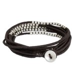 Braided wrap bracelet, 'Karen Brown Chic' - Silver Accents Wrap Bracelet Hand Knotted Jewelry