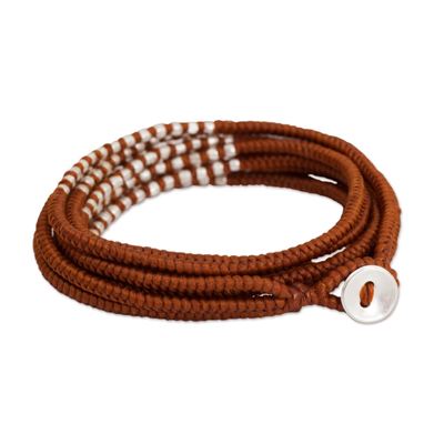 Braided wrap bracelet, 'Karen Honey Chic' - Hand Knotted Wrap Bracelet with Silver Accents