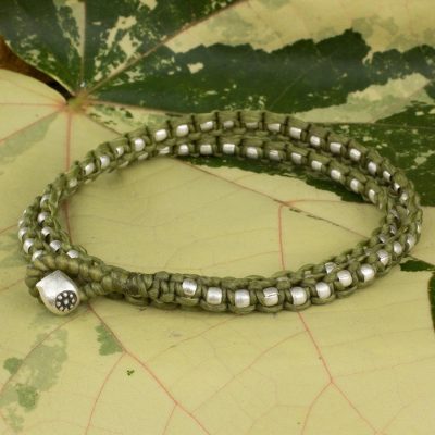 Braided wrap bracelet, 'Floral Moon in Green' - Wrap Bracelet from Hill Tribe Artisan Jewelry