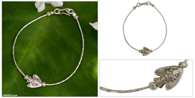 Silver beaded bracelet, 'Hill Tribe Fish' - Thai Karen Hill Tribe Silver Bracelet