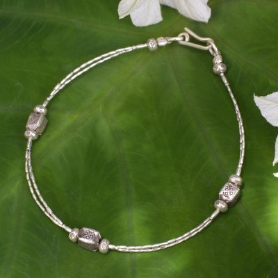 Silver beaded bracelet, 'Hill Tribe Trio' - Fine Silver Bracelet with Karen Hill Tribe Beads
