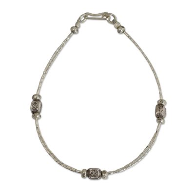 Silver beaded bracelet, 'Hill Tribe Trio' - Fine Silver Bracelet with Karen Hill Tribe Beads