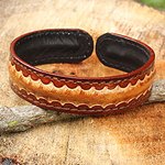Thai Handcrafted Leather Bracelet for Men, 'Solar Warrior'