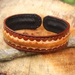 Men's leather cuff bracelet, 'Solar Warrior' - Thai Handcrafted Leather Bracelet for Men