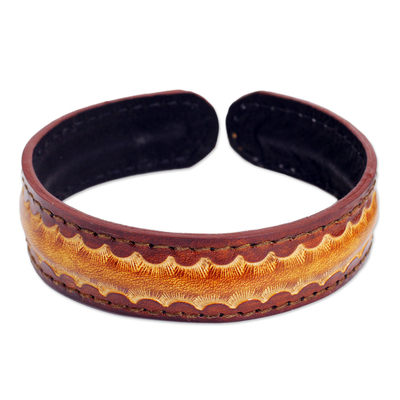Men's leather cuff bracelet, 'Solar Warrior' - Thai Handcrafted Leather Bracelet for Men