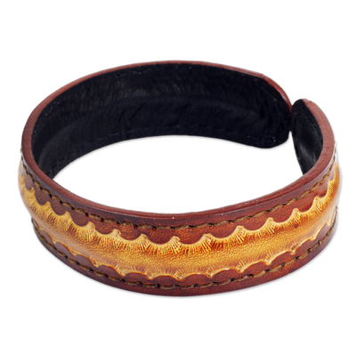 Men's leather cuff bracelet, 'Solar Warrior' - Thai Handcrafted Leather Bracelet for Men