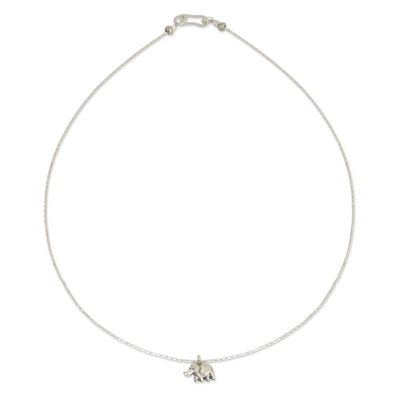 Silver pendant necklace, 'Little Thai Elephant' - Fine Silver Necklace with an Elephant Pendant