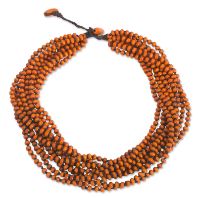 Orange Torsade Necklace Wood Beaded Jewelry