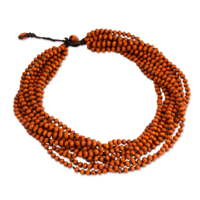 Holz-Torsade-Halskette, 'Lamphan Belle' - Orangefarbene Torsade-Halskette, Holzperlenschmuck