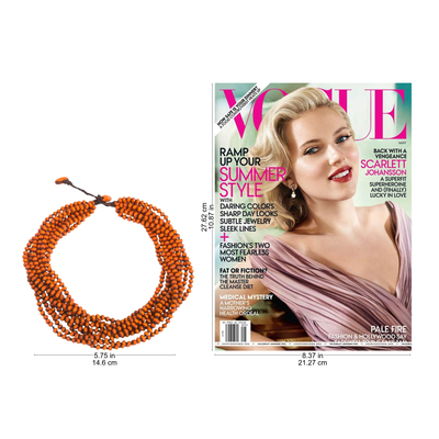 Wood torsade necklace, 'Lamphan Belle' - Orange Torsade Necklace Wood Beaded Jewelry