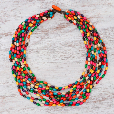 Wood torsade necklace, 'Songkran Belle' - Multicolor Necklace Beaded jewellery Knotted by Hand