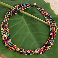 Wood torsade necklace, 'Chiang Mai Belle' - Wood Beaded Necklace in Rainbow Colors