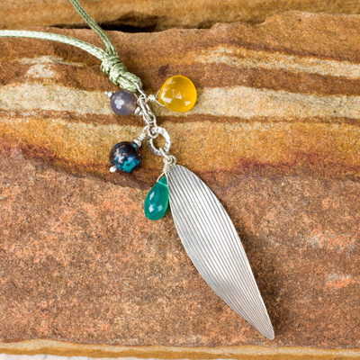 Silver and chrysocolla pendant necklace, 'Natural Inspiration' - Silver and Multi-gemstone Necklace Artisan Jewelry