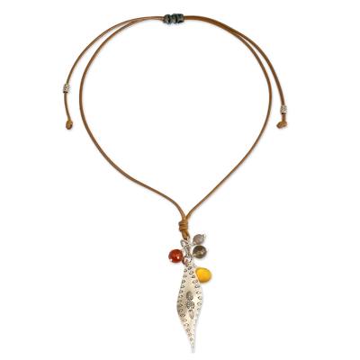 Silver and smoky quartz pendant necklace, 'Natural Inspiration' - Multi-gems and Silver Pendant on Hand Crafted Necklace
