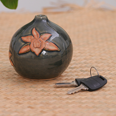 Ceramic vase, 'Orchid Splendor' - Artisan Crafted Watertight Ceramic Vase from Thailand